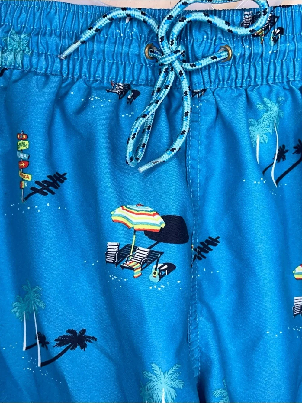 Medium Goodfellow Swim Shorts Blue Tropical Print Colorful Lined Mesh
